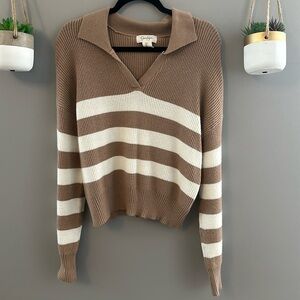 Brown and White Striped Sweater